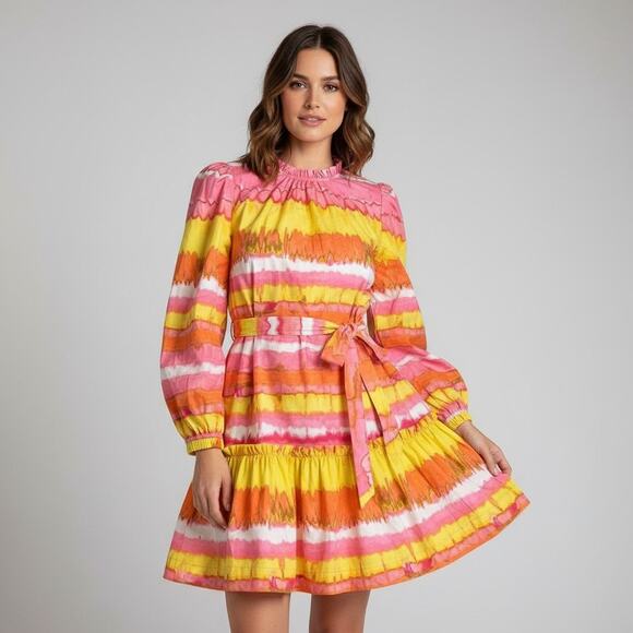 Scoop Dresses & Skirts - Scoop Tiered Mini Dress Medium (8-10) Peasant Ruffle Tie Die Stripe Boho